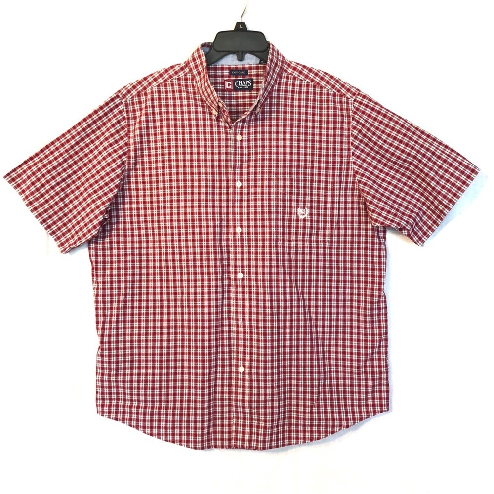 Chaps Red White Checked Button Collar Shirt Men XL